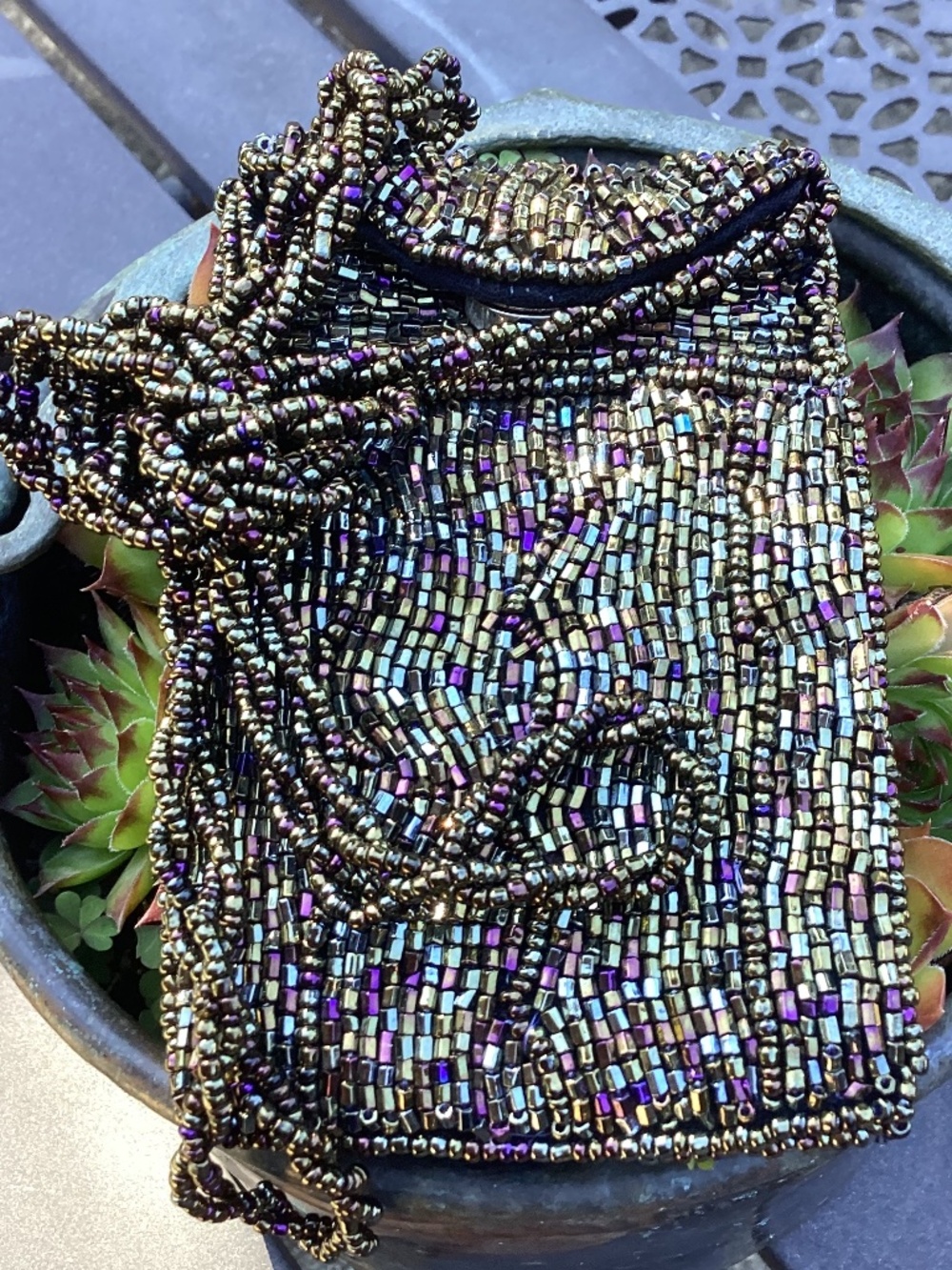 Vintage Beautiful Beaded Long Strap Snap Closure Mini Handbag 🦋